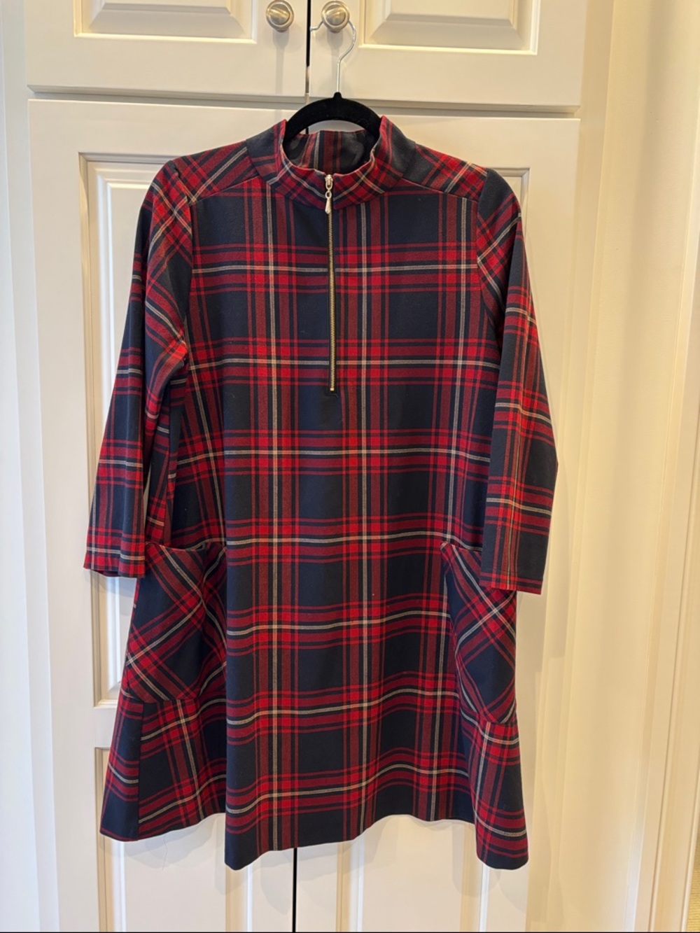 Zara Red & Navy Plaid Zip-Front Swing Dress